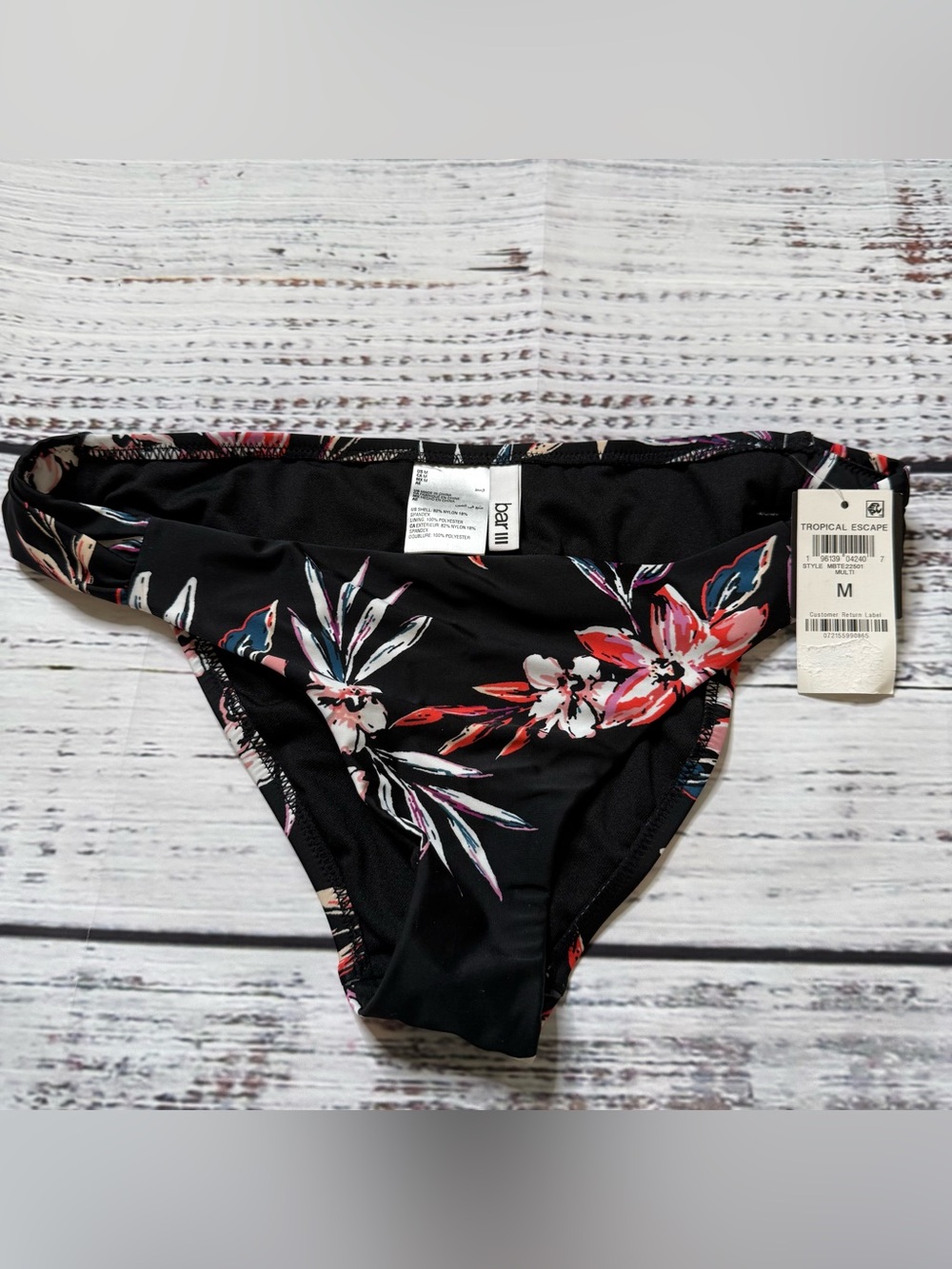 NWT Bar III Tropical Escape Black Floral Bikini Swim Bottoms Swimwear MSRP $48